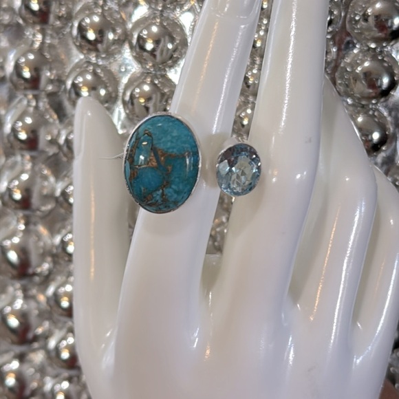 New Genuine, blue, copper, turquoise, and sterling silver ring with topaz stone - Picture 4 of 8